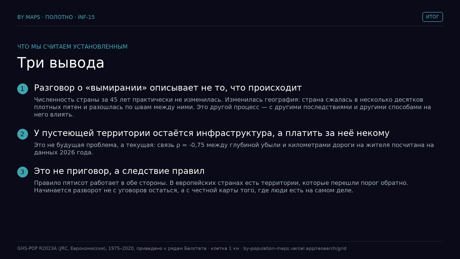 Тры высновы даследавання