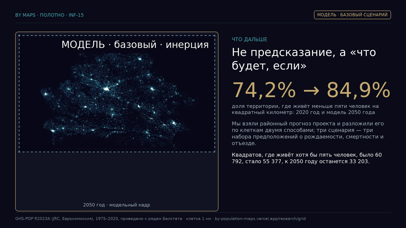 Мадэль 2050 года: доля пустой тэрыторыі расце з 74,2% да 84,9%